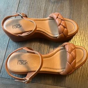 Nordstrom Rack tan platform wedge braided sandal 7 1/2